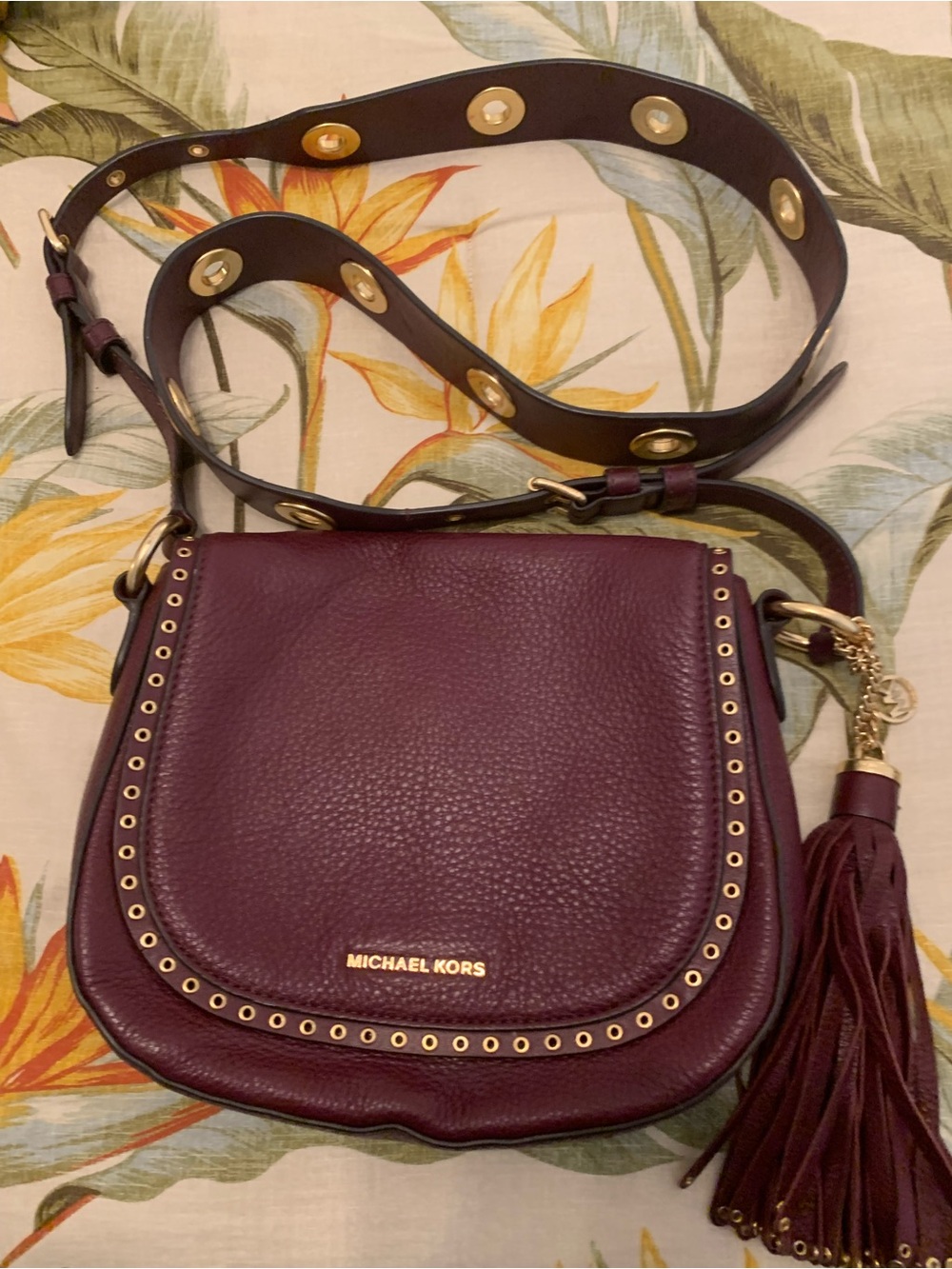 Michael Kors Pebbled Leather Crossbody in Plum with Gold Hardware
